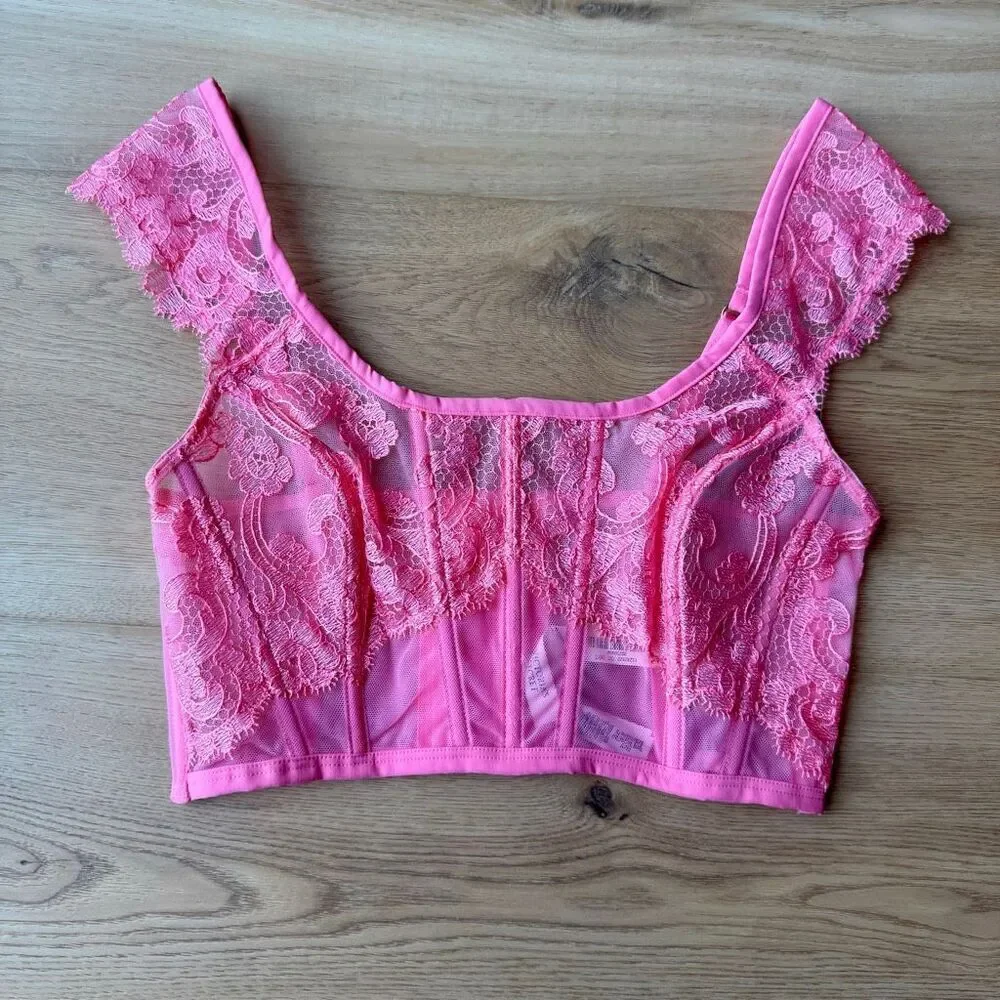 NWT Victoria's Secret Dream Angels Pink Lace Boho Corset Bustier Top Small